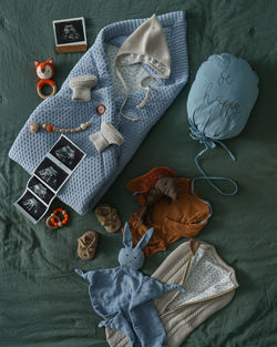 High angle view of personal accessories on table