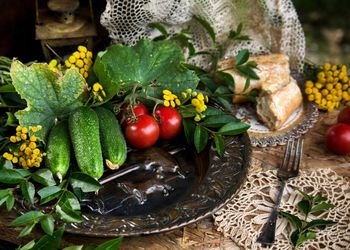 Close-up of fresh fruits and tomatoes