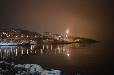 Reflection of illuminated buildings in water