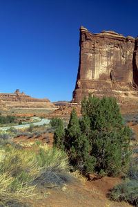 View of castle against clear blue sky