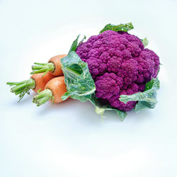 Close-up of fresh vegetables against white background