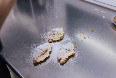 High angle view of cake on table