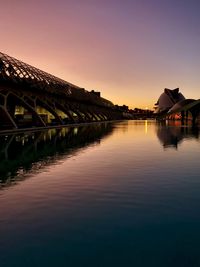 Scenic view of lake against clear sky during sunset