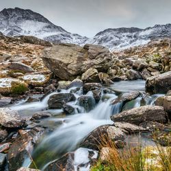 Scenic view of waterfall against sky during winter