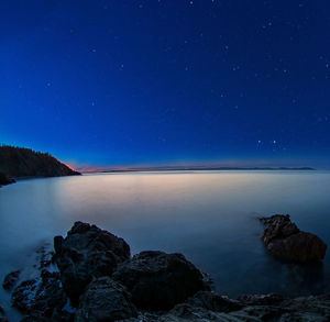 Scenic view of sea against sky at night