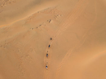 High angle view of sand dunes at beach