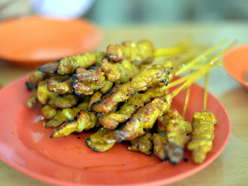 Close-up of served in plate on table