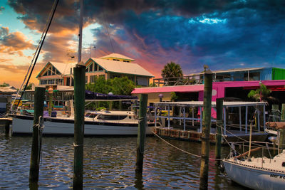 View of fishing boats at harbor