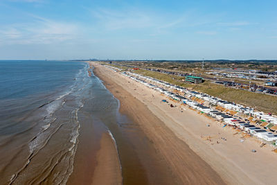 Aerial from the beach at zandvoort at the north sea in the netherlands on a beautiful summer day
