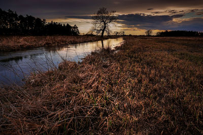 Scenic view of lake against sky during sunset
