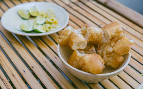 Close-up of food on wooden table