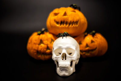Close-up of halloween decoration against black background