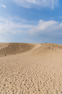 Sand dunes in desert against sky