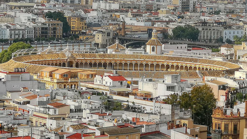 High angle view of buildings in city