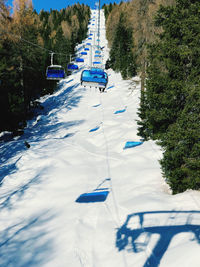 High angle view of snow covered field