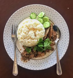 High angle view of food in plate