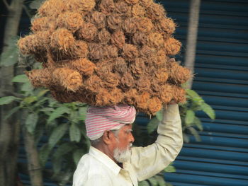 Portrait of man standing by plants