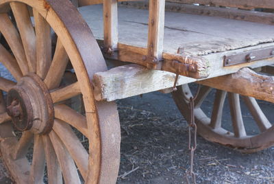 Close-up of wooden cart on field