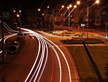 Light trails on road at night