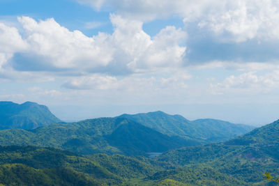 Scenic view of mountains against cloudy sky