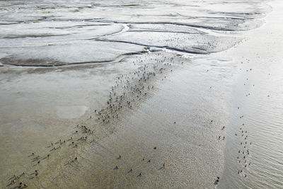 High angle view of sand on beach