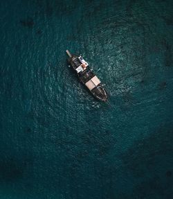 Aerial view of ship sailing in sea