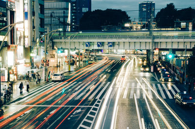 Light trails on city street at night