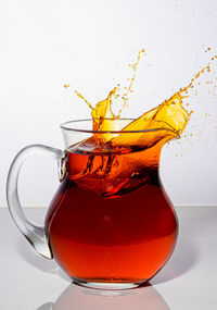 Close-up of drink served on glass