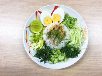 High angle view of meal served on table