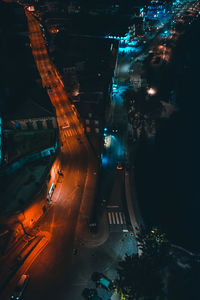 High angle view of illuminated city at night