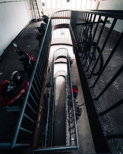 High angle view of staircase in city