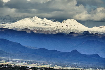 Scenic view of snowcapped mountains against sky