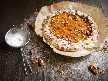 High angle view of cake on table
