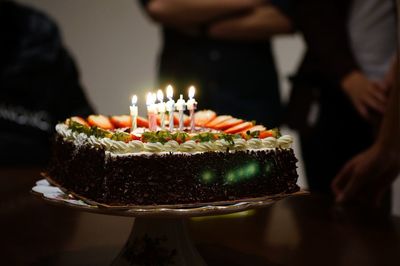 High angle view of cake slice in plate