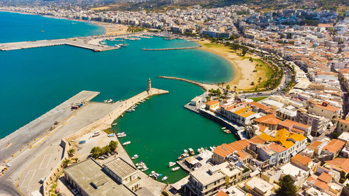 Rethymno old port with bars and restaurants, crete, greece