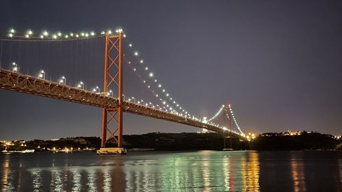 Low angle view of illuminated bridge against sky at night