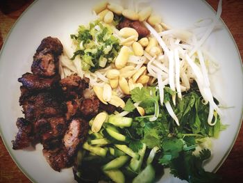 High angle view of food served in plate