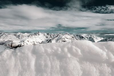 Scenic view of snowcapped landscape against sky