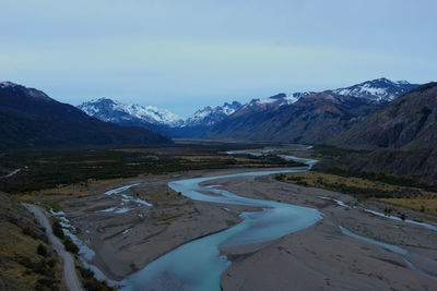 Scenic view of snowcapped mountains against sky