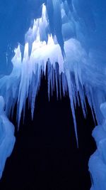 Close-up of icicles in cave