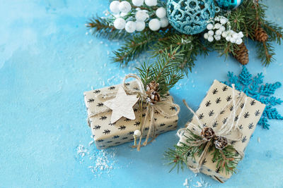 Christmas decorations on table