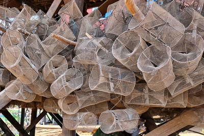 Fishing traps in village on tonle sap lake in cambodia