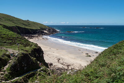 Scenic view of sea against clear blue sky
