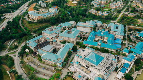 High angle view of townscape and buildings in city