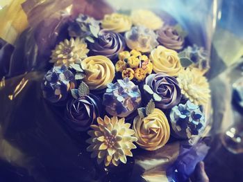 High angle view of roses bouquet