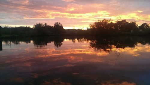 Scenic view of lake at sunset