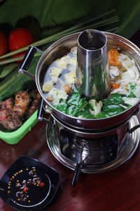 High angle view of food on table