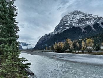 Scenic view of snowcapped mountains against sky