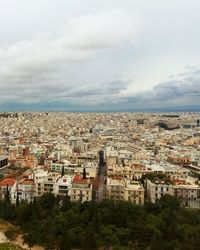 High angle shot of townscape against sky