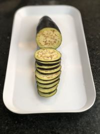 High angle view of dessert in plate on table